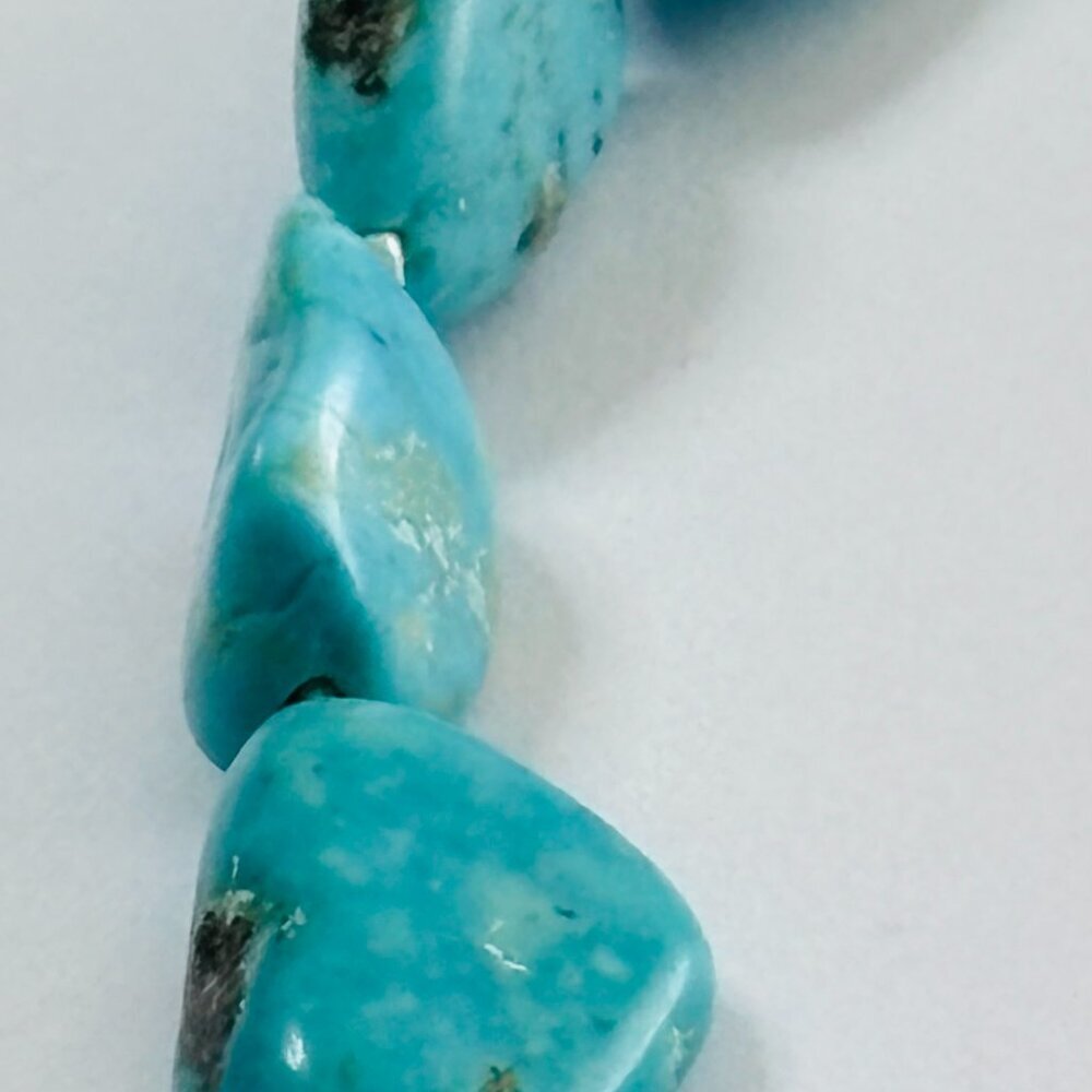 Turquoise Nugget Bead Bracelet Silver Tone Clasp Southwestern Boho - Picture 4 of 7